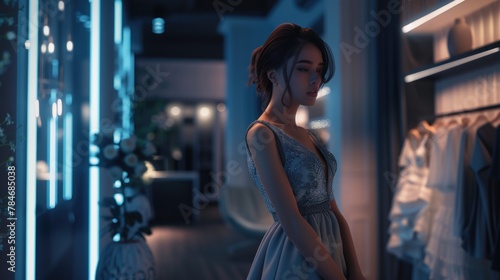 Elegant Woman Shopping in a Fashion Boutique at Night
