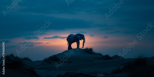 Majestic Elephant Silhouette Against Twilight Sky on Sand Dunes