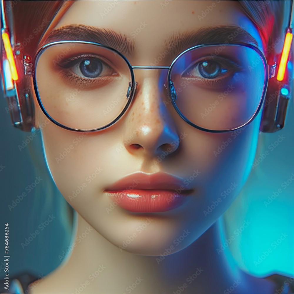 Cute young girl wearing glasses and headphones Cute young girl wearing glasses and headphones