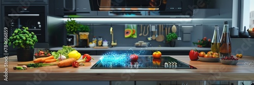 Smart kitchen concept with kitchen smart home appliances integrating vr, ar, and the internet of things photo