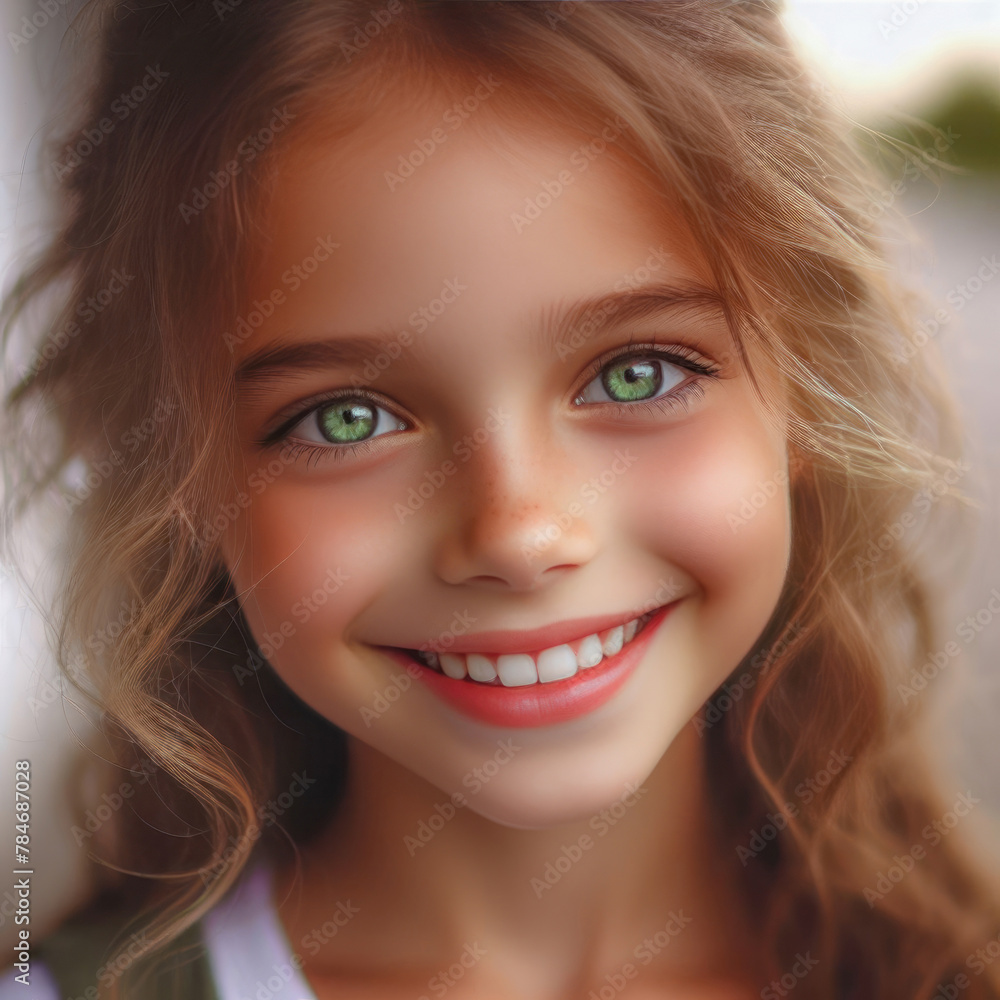 Close-up of a joyful, happy, little girl who smiles Close-up of a joyful, happy, little girl who smiles