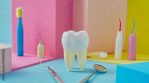 Learn about dentistry. Here's a picture of a tooth and dental tools on a colorful background. You can add your own text to it.