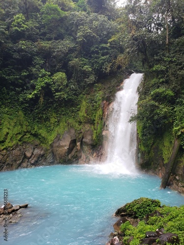 Rio Celeste Waterfall, Tenorio Volcano National Park of Costa Rica, Rainy Day