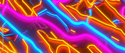 Neon Dreamscape: Futuristic Abstract Background with Vibrant Blue Hues - Liquid Waves and Glowing Lines, Modern Technology