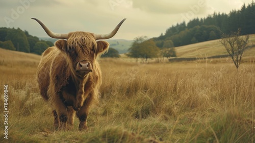 Bull, Scottish Highlands generative ai photo