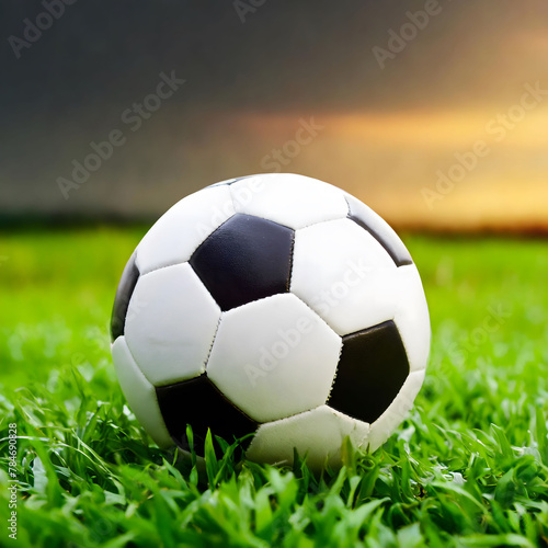 Soccer Ball on Lush Green Field. Generative AI © SolaruS