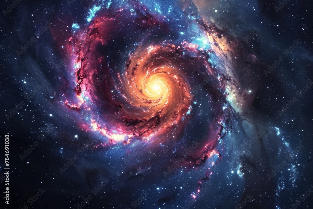 A stunning image capturing a spiral galaxy surrounded by countless stars in the vastness of space, A vibrant nebula in the shape of a spiral galaxy, AI Generated