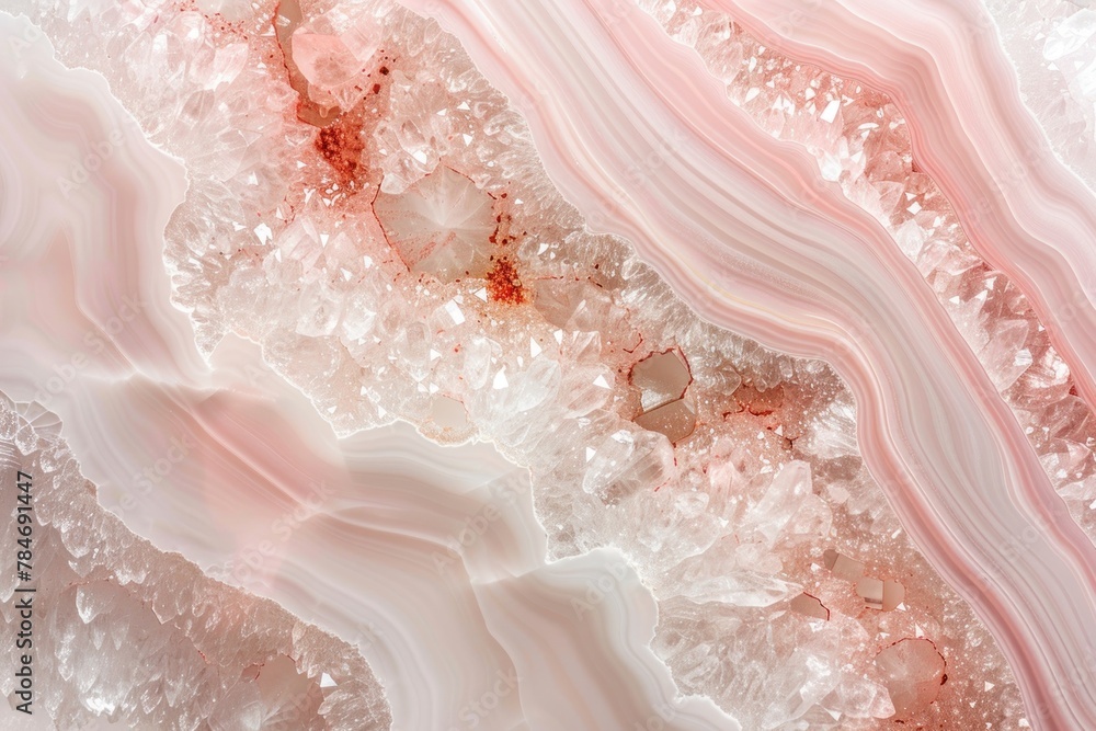 A gentle geode pattern with soft white and pink crystals, ideal for adding a touch of elegance to beauty product packaging or as a tranquil meditation app background. A gentle geode pattern with soft white and pink crystals, ideal for adding a touch of elegance to beauty product packaging or as a tranquil meditation app background.