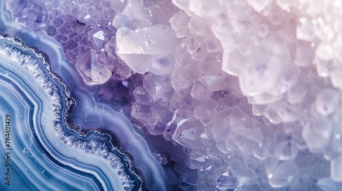 A close-up of a geode with lavender and blue hues highlighted by natural crystallization, perfect for use in jewelry design visuals or educational geology materials.