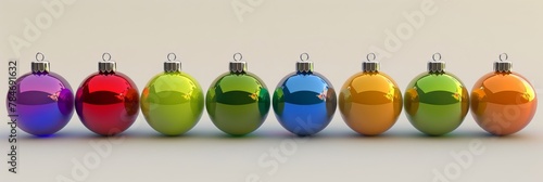 Christmas Bauble  Baubles on Solid tone Surface. A panoramic image showcasing baubles in vibrant colored tones reflecting a wintry setting placed on a solid surface  creating a cozy holiday scene