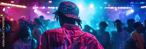 cinematic photo of a hip-hop dancer in a crowded club photo