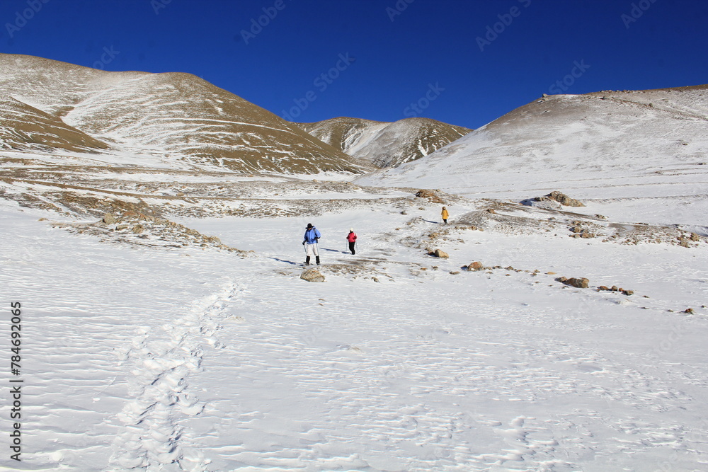 Group of touring skiers, the Alps, Valle d'Aosta, Italy. High quality photo