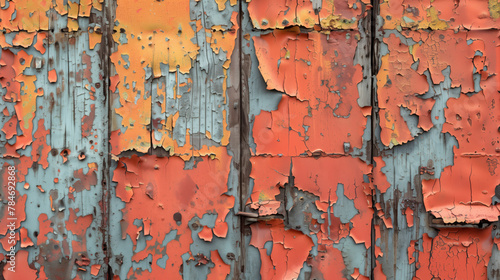 Rustic textures with peeling red orange color paint and rust, abstract colorful background