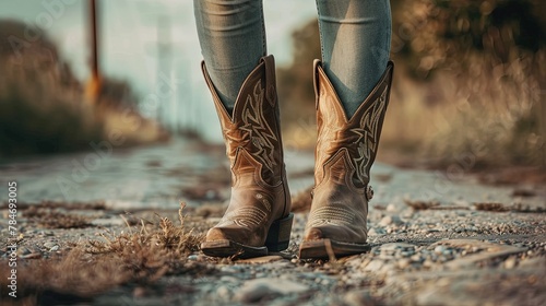 photo of woman wearing cowboy boots photo