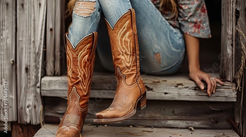 photo of woman wearing cowboy boots photo