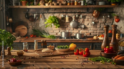 Vegetables on a wooden table in the kitchen. Healthy lifestyle