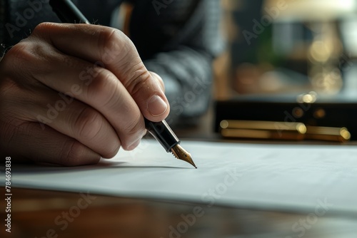 Detailed close-up of a hand signing an agreement, a definitive moment of consent and decision..
