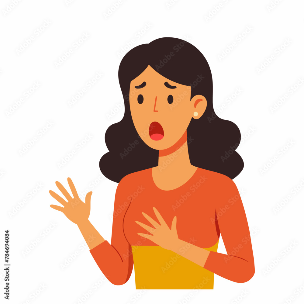 A frightened, frightened, shocked woman looks at something with fear, emotions of fright. A man with a scared expression, a hand gesture A frightened, frightened, shocked woman looks at something with fear, emotions of fright. A man with a scared expression, a hand gesture