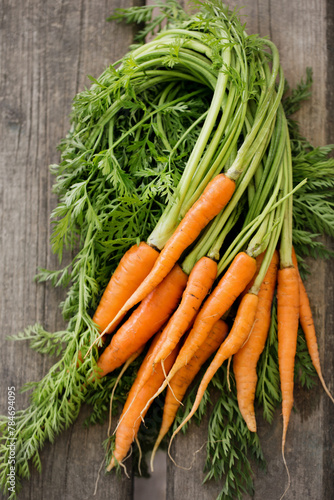 Fresh juicy farm carrot with green top