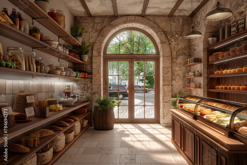A charming French boulangerie with fresh pastries  octane render