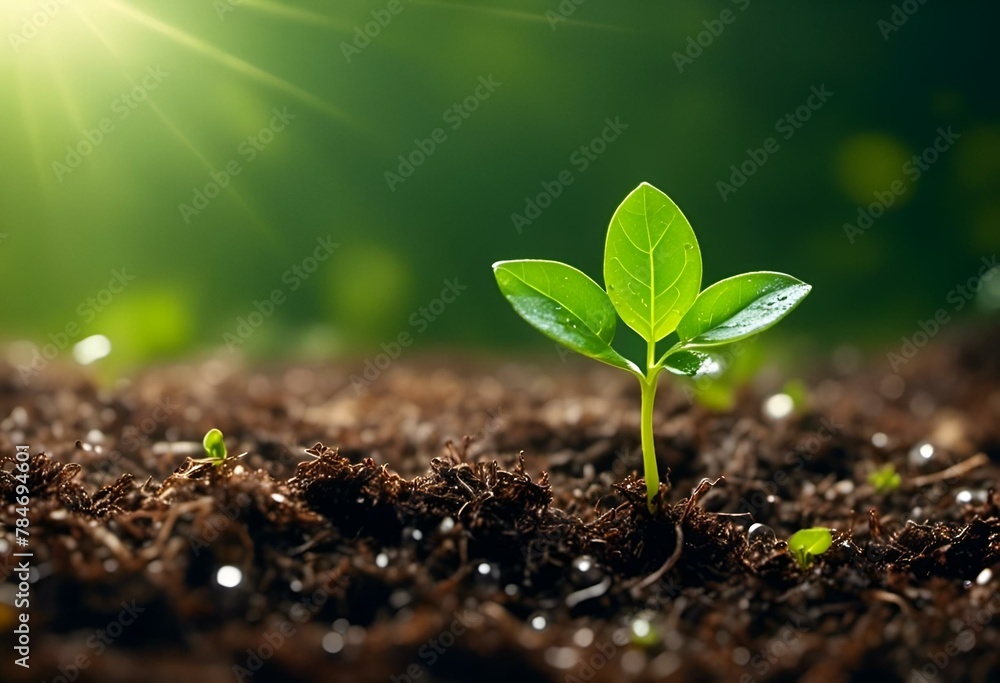a young plant sprouting from the ground and sun a young plant sprouting from the ground and sun