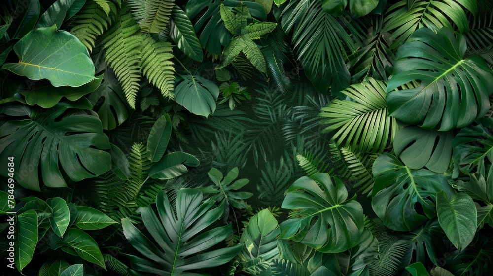 Tropical forest in a tropical garden on black background, generative ai Tropical forest in a tropical garden on black background, generative ai