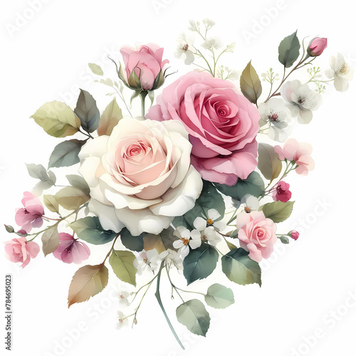 Vintage floral bouquet with roses  peonies and hydrangea flowers in pastel colors isolated on white background.