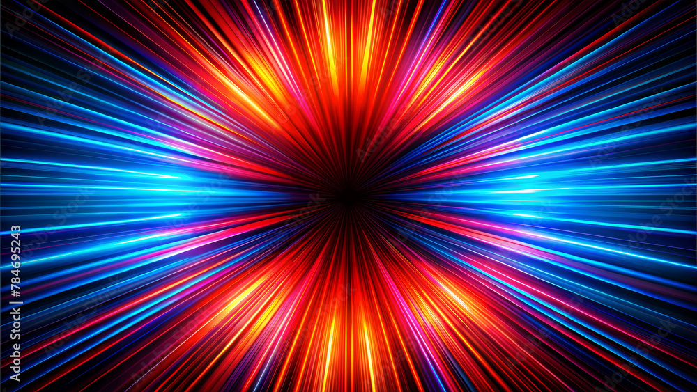 A vibrant burst of red and blue light explodes outwards from a central point, creating a mesmerizing spectacle of color and energy. AI generated illustration. A vibrant burst of red and blue light explodes outwards from a central point, creating a mesmerizing spectacle of color and energy. AI generated illustration.