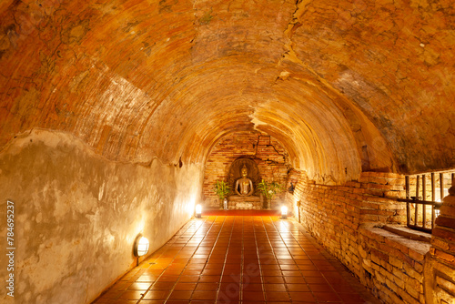 Wat Umong Temple  Chiang Mai. Thailand. Buddha statue in the tunnel.