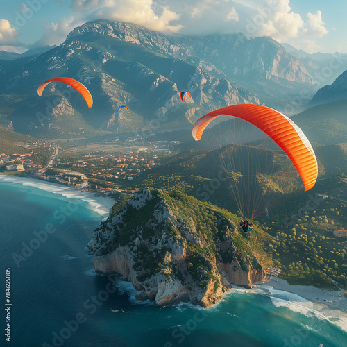 paraglider flying over the sea and cliffs