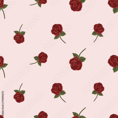 ROSE FLORAL WITH LEAF SEAMLESS PATTERN ALL OVER PRINT VECTOR ILLUSTRATION