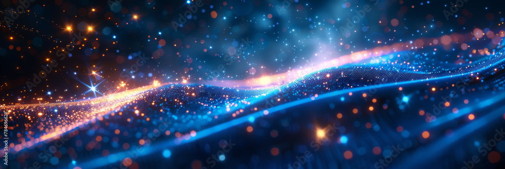 Fototapeta premium Abstract Blue and Orange Digital Particles Wave Background
