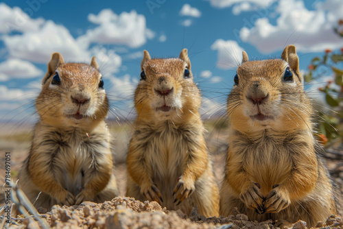 Three Curious Ground Squirrels Posing for a Photo in their Natural Habitat