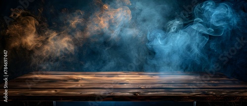 Mystic Smoke and Wooden Stage Display. Concept Fantasy Photography, Atmospheric Theater, Enchanting Set Design, Magical Effects photo