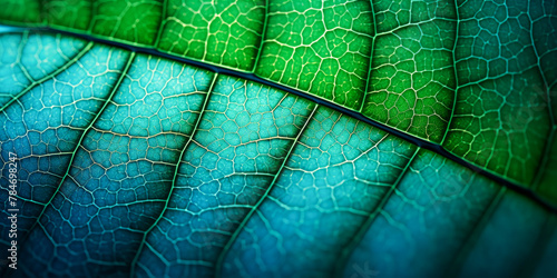 Vivid Green and Blue Leaf Texture Close-Up