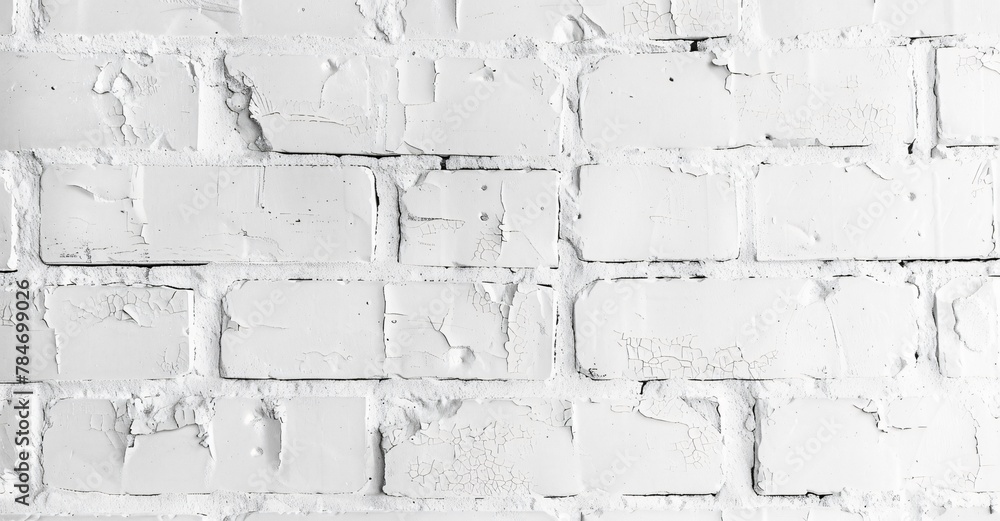 Fototapeta premium white wall with horizontal rectangular bricks and a white background