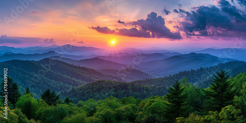 Majestic Sunset Over Rolling Mountain Landscape in Vibrant Colors