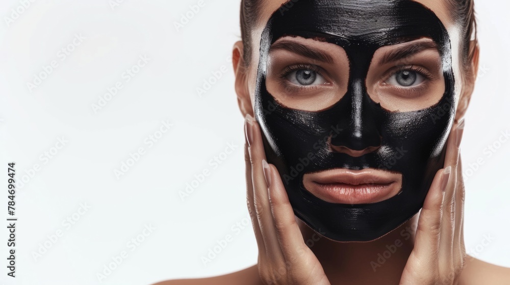Woman with black purifying mask on her face generative ai Woman with black purifying mask on her face generative ai