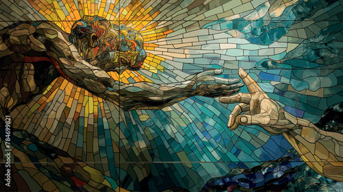 The Creation of Adam stained glass window