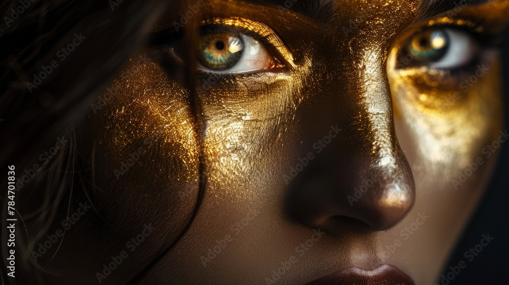 Beautiful woman, golden spots in her eyes generative ai - obrazy, fototapety, plakaty 