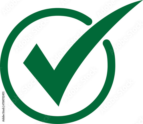 Green check marks, isolated tick symbols, checklist signs, and an approval badge. Flat and modern checkmark design, vector illustration.