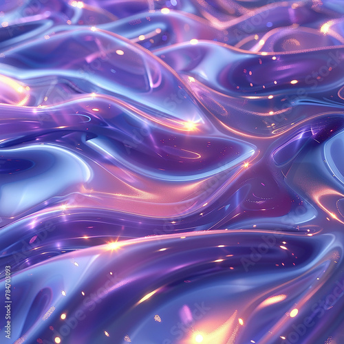 Abstract background 3D, shiny plastic waves with purple blue textures and lights interesting-AI generated image 
