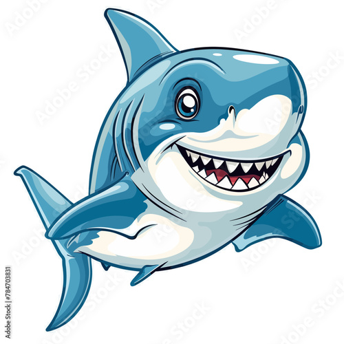 Shark vector illustration isolated on white background. Funny cartoon shark.