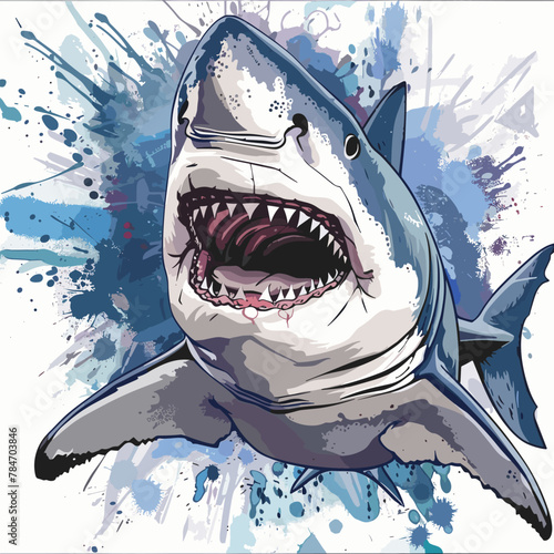 Shark with open mouth on grunge background. Vector illustration.