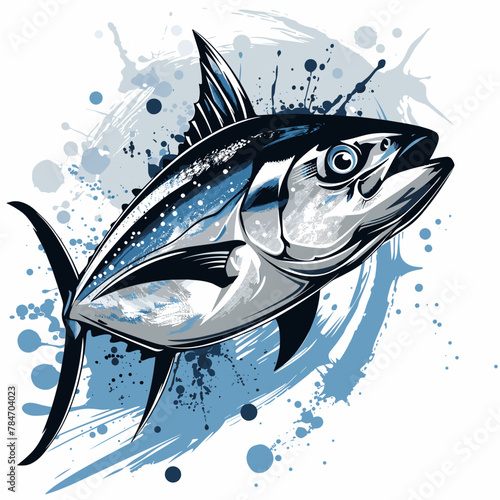 Tuna fish on grunge background. Vector illustration of tuna fish.
