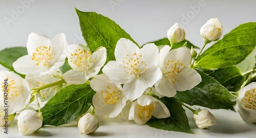  panoramic shot of jasmine flowers on white surface