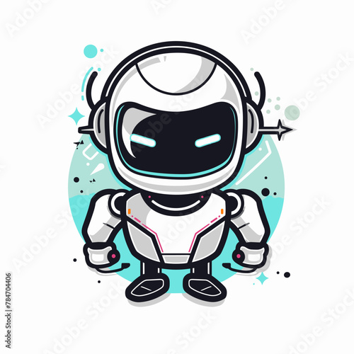 Vector illustration of cute robot character isolated on white background. Line art design for web, site, advertising, banner, poster, board and print.