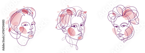 Woman beauty face vector linear illustrations set, delicate line art of attractive girl portraits collection, abstract feminine drawings minimal style isolated.
