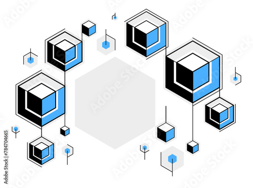 Abstract vector technology theme background with connected cubes, geometric design linear connection, software network system.