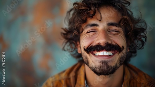 Joyful Man with Mustache at Festive Gathering. Concept Festive Gathering, Man with Mustache, Joyful Moments, Party Photoshoot